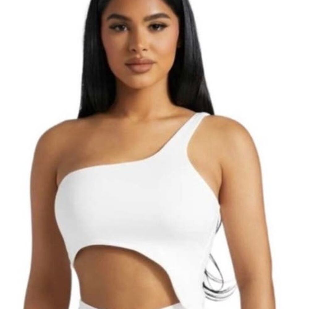 Naked Wardrobe Asymmetric One Shoulder Crop Top White XL NWT